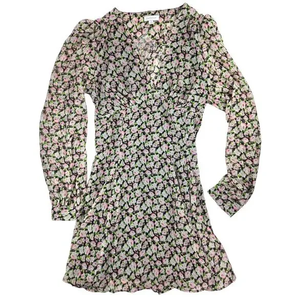 Topshop | V-Neck Mini Tea Dress in Ditsy Vintage Rose | Size 12 - Picture 5 of 8